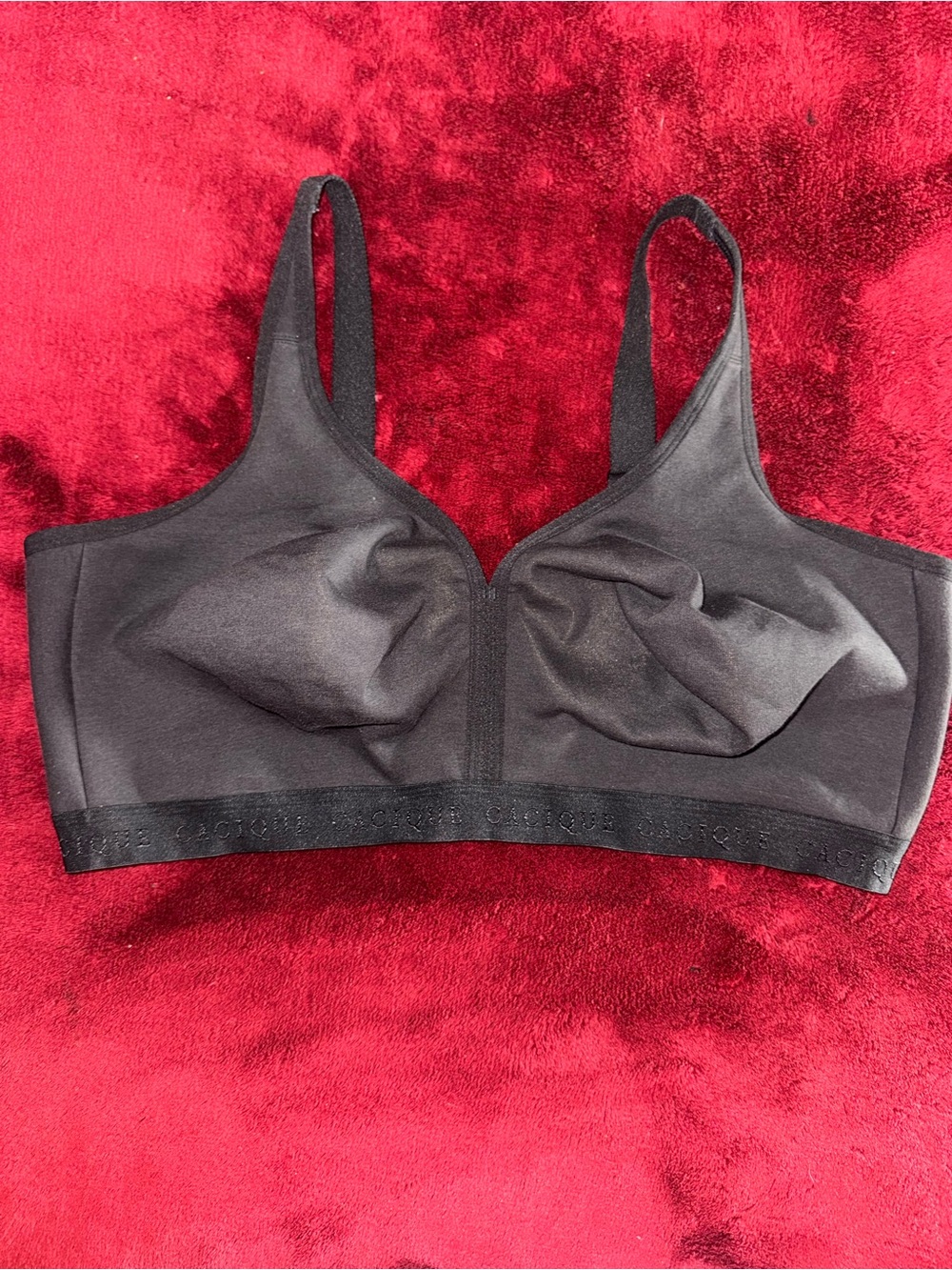 Cacique 46DDD Wireless Bra Black Solid Hook & Eye Back Closure Adjustable Strap